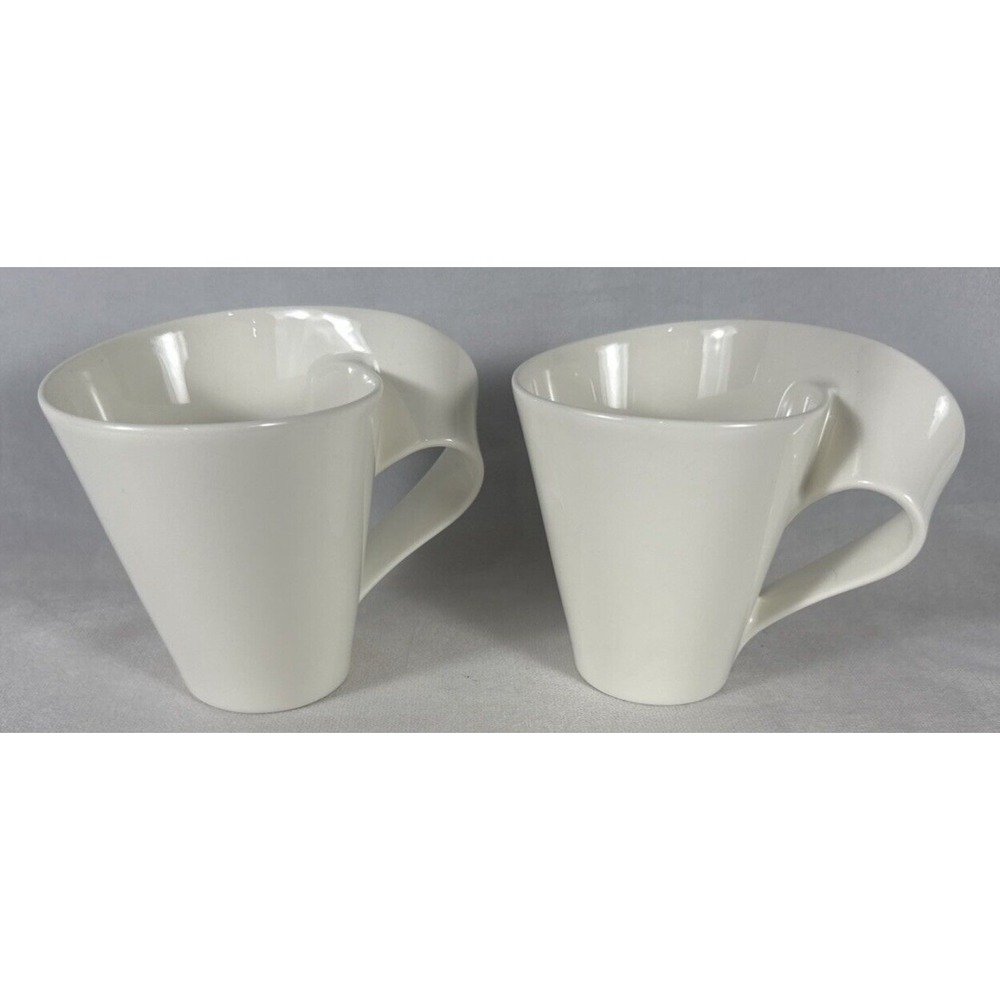 Set of 2 Villeroy & Boch Creamy White Wavy‎ Wave Coffee Mugs 8 oz